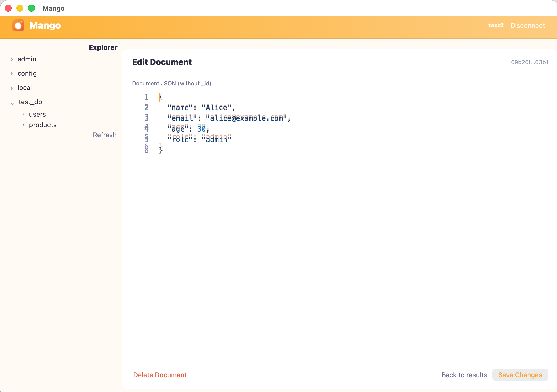 Mango Editor — edit documents with syntax-highlighted JSON