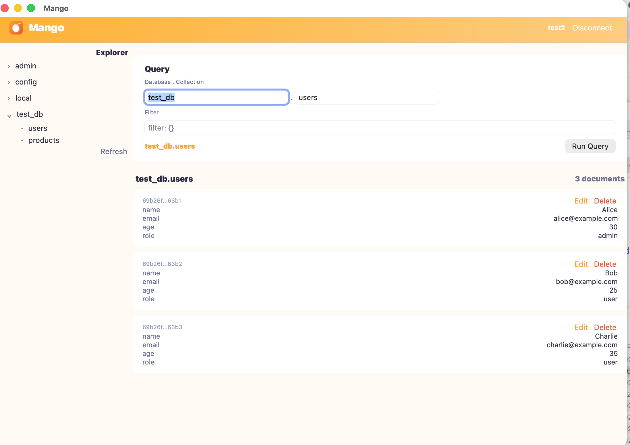 Mango Explorer — browse databases, collections, and documents
